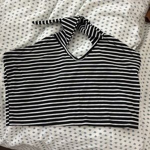 BLACK & WHITE striped halter crop top